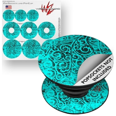 Decal Style Vinyl Skin Wrap 3 Pack for PopSockets Folder Doodles Neon Teal (POPSOCKET NOT INCLUDED) by WraptorSkinz