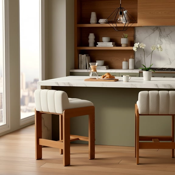 Safavieh Couture Delphini Square Low Back Counter Stool, Ivory/Walnut