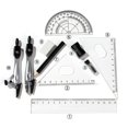 thumbnail image 1 of Juego de brújula de plástico y metal para geometría, transportador, dibujo, borrador escolar, juego de brújulas, borrador de matemáticas, regla para estudiantes (juego de 10 piezas), 1 of 5