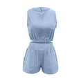 thumbnail image 4 of Womens Summer 2 Piece Cotton Linen Outfits Casual Crewneck Sleeveless Crop Tops High Waisted Shorts Sets Tracksuits, 4 of 7