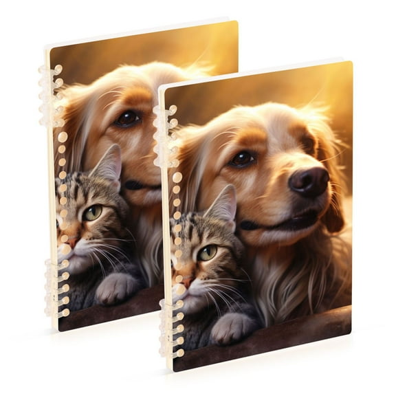 Dog Cat Ring Binder Notebook Journey Note Diary College Ruled Spiral Notebook Study Loose Leaf Paper A5 60 Pages