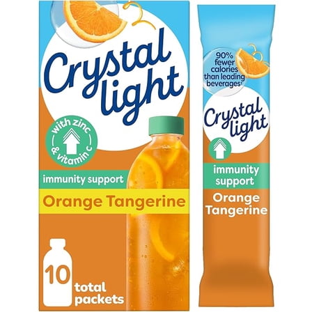 1x Crystal Light Immunity Support Orange Tangerine Drink Mix, 10 ct On-the-Go Packets