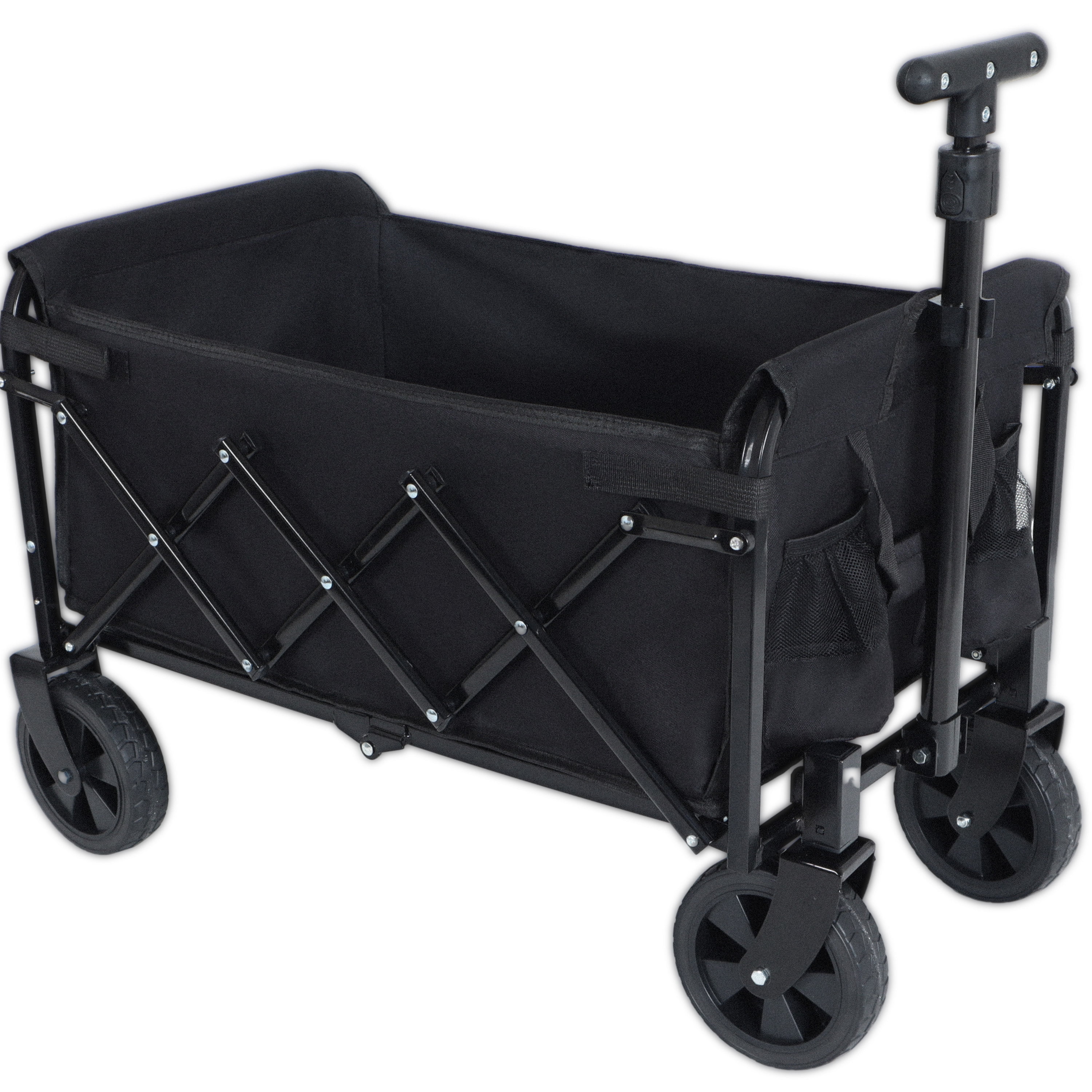 Expandable Dual-Layer Utility Wagon with 100% Extra Space - 225lbs Grocery Cart for Camping, Shopping, Sports, Gardening, Fishing, Black