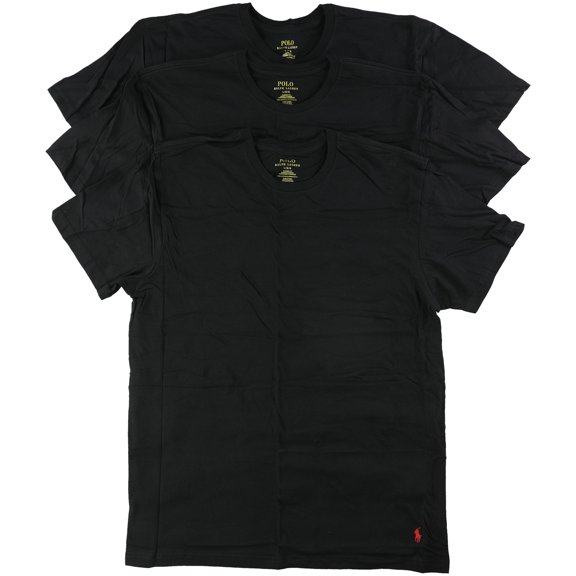 Ralph Lauren Mens 3pk Crew Neck Basic T-Shirt, Black, Large