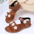 thumbnail image 4 of Xfvqtps Kids Girls Princess Sandals Open Toe Knit Upper Flower Hook and Loop Soft Sole Flats Summer Shoes, 4 of 8