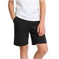 thumbnail image 2 of Boys Girls Sporty Shorts with Pockets Elastic Waist Summer Casual Cotton Athletic Running Shorts for Kids Black 11-12Y, 2 of 6