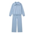 thumbnail image 3 of HBGVBA Girls Fall 2 Piece Outfits Half Zip Long Sleeve Sweatshirt Wide Leg Sweatpants with Pockets Casual Matching Set,10-12 Years, 3 of 6