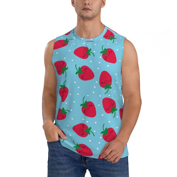 Fotbe Strawberries Men's Camiseta sin Mangas Estampada para Hombres, Playera Casual para Gimnasio, Entrenamiento, Playa-Medium