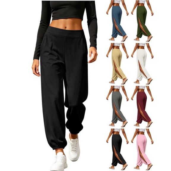 High Slit Harem Pants Women Pilates Dance Harem Trousers High Waist Soft Fashion Loose Casual Sport Yoga Pants White XL(XL)