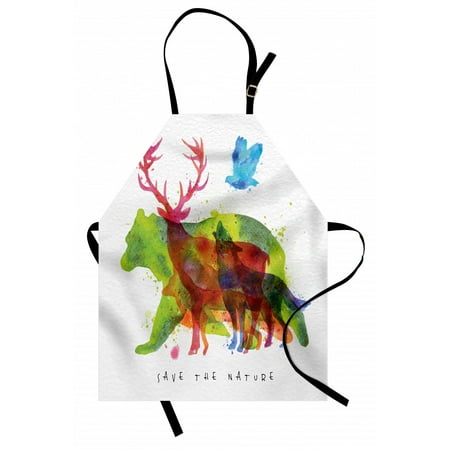 

Animal Apron Alaska Wild Animals Bears Wolfs Eagles Deers in Abstract Colored Shadow like Print Unisex Kitchen Bib Apron with Adjustable Neck for Cooking Baking Gardening Multicolor by Ambesonne