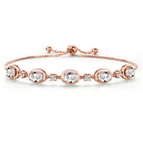 Gem Stone King 18K Rose Gold Plated Silver White Created Sapphire Bracelet for Women | 5.00 Cttw | Gemstone September Birthstone | Oval 7X5MM | Fully Adjustable 9 inch