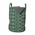 thumbnail image 1 of Boho Laundry Bag, Inspired Design of Geometric Motifs, Hamper Basket with Handles Drawstring Closure for Laundromats, 13" x 19", Dark Seafoam Yellow, by Ambesonne, 1 of 4