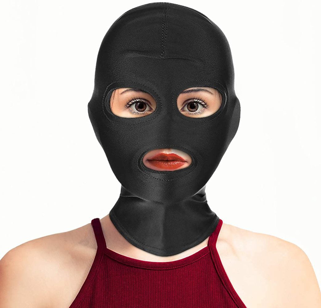 LUOEM Breathable Face Cover Open Eyes Open Mouth Blindfold Mask Cosplay Costume Hood Unisex Headgear Black 
