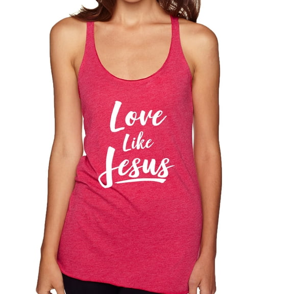 Wild Bobby Love Like Jesus Inspirational/Christian Women Tri-Blend Racerback Tank Top, Shocking Pink, Small