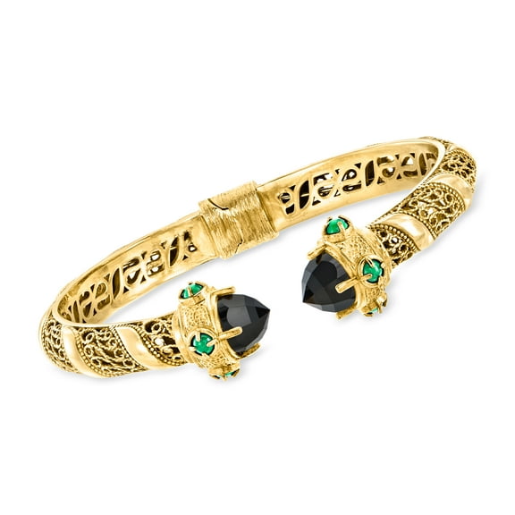 Ross-Simons Black Agate Cuff Bracelet With Green Chalcedony in 18kt Gold Over Sterling, Women's, Adult