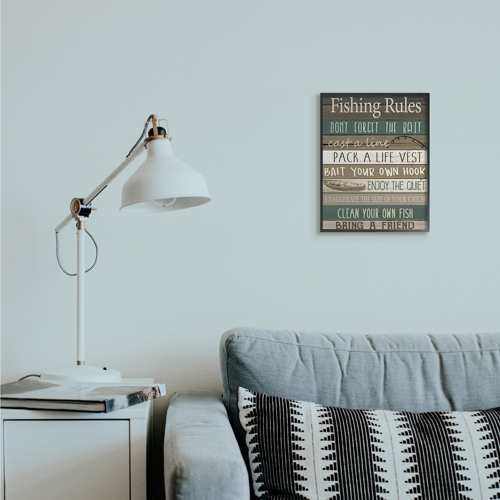 Stupell Industries Rustic Fishing Rules Sign Brown Green Beige Black Framed by Kim Allen