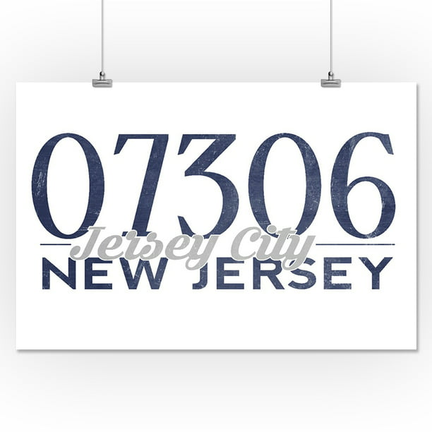 Jersey City, New Jersey - 07306 Zip Code (Blue) - Lantern Press Artwork (16x24 Giclee Gallery ...