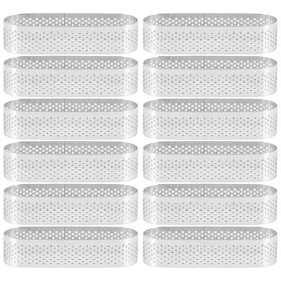 Quaqdae 12Pcs Oval Tartlet Molds French Dessert Mousse Fruit Pie Tart Ring Quiche Cake Mold, Stainless Steel Tart Mousse Ring