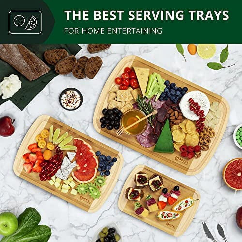 Luxury Cutting Boards for Kitchen -Reversible Wood Cutting Board Set, Thick Chopping Board - Wooden Cutting Board Set with Juice Groove - Bamboo Cutting Board for Meat, Veggies, Fruits (Set of 3)