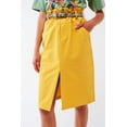 Paper Bag Waist Straight Skirt With Front Slit in Yellow