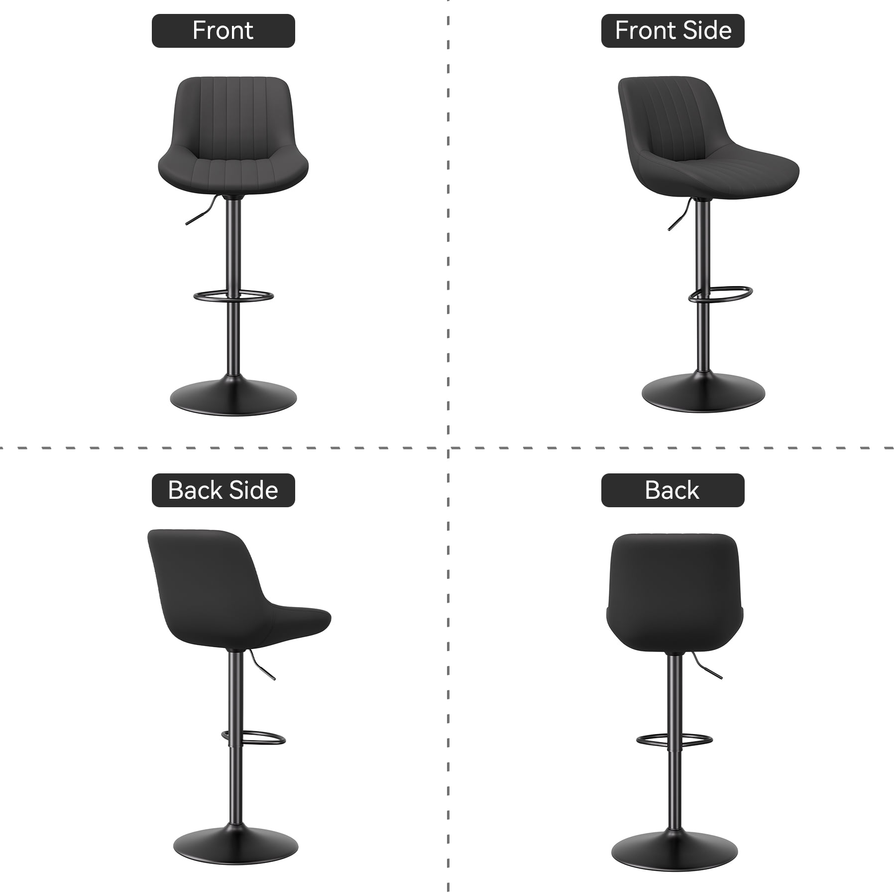 Hawsaiy Adjustable Bar Stools Set of 4, Swivel Counter Height Bar Chairs with Back, Modern Technical Fabric Barstools for Kitchen Island & Home, Black