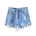 thumbnail image 2 of ZHOGXU Women's Summer Denim Shorts With Pocket Solid Color High Waist Ripped Frayed Raw Hem Buttons Wide Leg Shorts For Outdoor Activities,Light Blue,Xxxxxl, 2 of 4