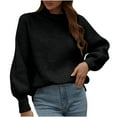 thumbnail image 2 of Womens Hooded Sweater Clearance Women's Casual Long Sleeve Turtleneck Loose Color Pullover Sweater Knitted Loose Top, 2 of 9