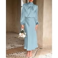 thumbnail image 3 of BTFBM Womens Mock Neck Satin Dress Spring Summer Long Sleeve Lightweight Formal Wedding Party Maxi Cocktail Dresses, 3 of 9