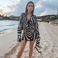 thumbnail image 6 of Women'S Striped Printed Dress Lapel Deep V Neck Button Long Sleeve Short Mini Dress Going Out Dresses Black L, 6 of 9
