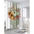 thumbnail image 3 of Fsddascl Sage Green Pumpkin Shower Curtain Set - 48" x 72" Washable Bathtub Curtain with 12 Hooks, Fall Thanksgiving Sunflower Floral Striped Waterproof Fabric Stall Shower Curtains for Bathroom, 3 of 6