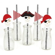 Beware of Pirates Paper Straw Decor Pirate Birthday & Halloween Party Striped Decorative Straws Set of 24 by Big Dot of Happiness, LLC