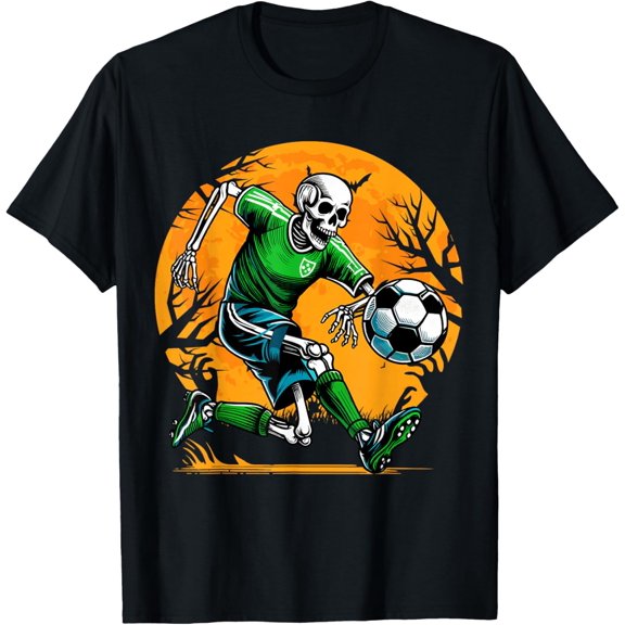 Skeleton Play Soccer Halloween Football Spooky Boys Gifts For Halloween T-shirt