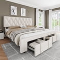 thumbnail image 1 of Gaderth King Size Bed Frame With Storage Drawers,Upholstered Platform Bed Frame King With Mattress Foundation With Wooden Slats Support,No Box Spring Needed, 1 of 7