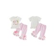 thumbnail image 2 of BemeyourBBs Baby Girl 1st First Birthday Outfit 1 Years Old Birthday Summer Clothes Number Goose Embroidery Short Sleeve T-shirt Plaid Flared Pants Set Toddler Girls Summer Goose Outfit, 2 of 9