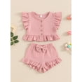 thumbnail image 2 of Little Girl Summer Set Fly Sleeve Button Down Ruffled Tops Bow Shorts, 2 of 7