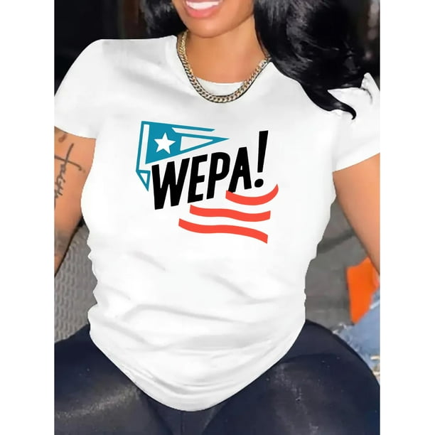 Spandex Blend Women's Casual Crew Neck Short Sleeve WEPA Print T-Shirt, Fashionable Sporty Tee, Comfortable All Season Top Tee For Adult, Men, Women, Teen, Teenager, Adolescent, Youth