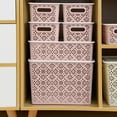thumbnail image 3 of Set of 6 Stackable Lace-Design Storage Bins Plastic Home Organizer Container with Lids for Bathroom Closet Crafts, Pink, 3 of 7