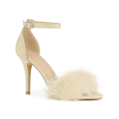 

Perphy Women s Faux Fur Ankle Strap Stiletto Heel Sandals