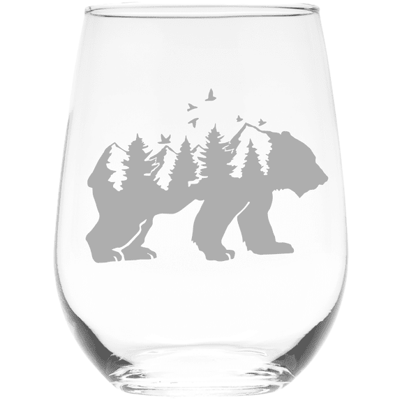 C&M Personal Gifts 17 oz Bear Stemless Wine Glass - Mountain Themed Gift (Style B1)