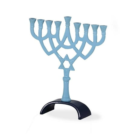 Classic Aluminum Menorah - Blue Tones