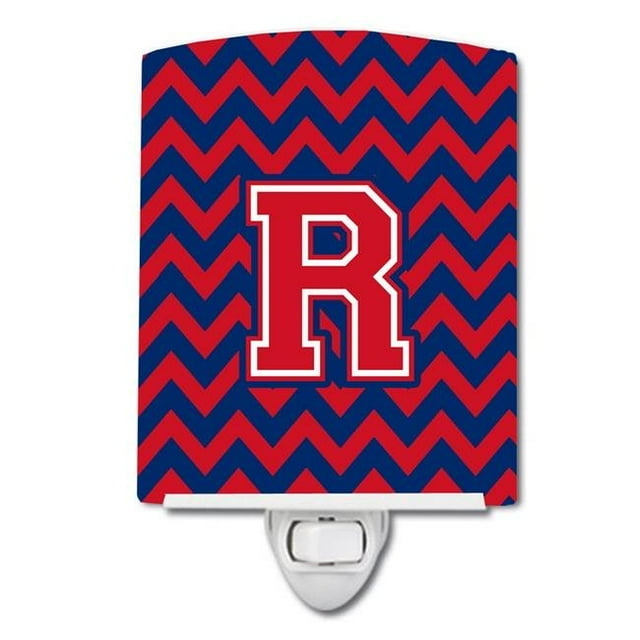 Carolines Treasures CJ1054-RCNL Letter R Chevron Yale Blue & Crimson Ceramic Night Light