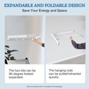 Foldable Clothes Drying Rack, Wall Mounted Collapsible Clothes Hanger with 4 Hooks for Laundry Room and Bathroom White ABS