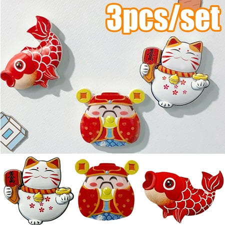 Travelwant 3Packs 3D Lucky Cat Japan Refrigerator Fridge Magnet Tourist Souvenirs Handmade Resin Craft Magnetic Stickers Home Kitchen Decoration Travel Gift