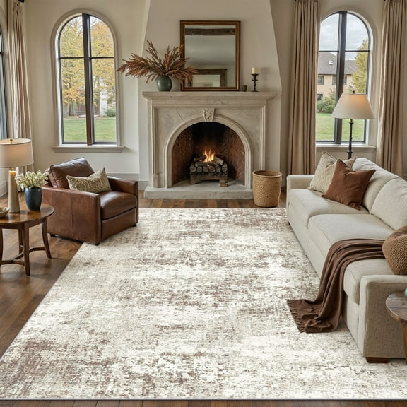 BERTHMEER 8'x10' Abstract Area Rugs for Living Room Bedroom Dining Room Office Farmhouse Distressed Machine Washable Non-slip, Beige
