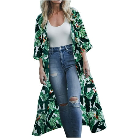 

TAIAOJING Jackets For Women Long Beach Printed Cardigan Loose Blouse Kimono Shawl Tops Chiffon Blouse