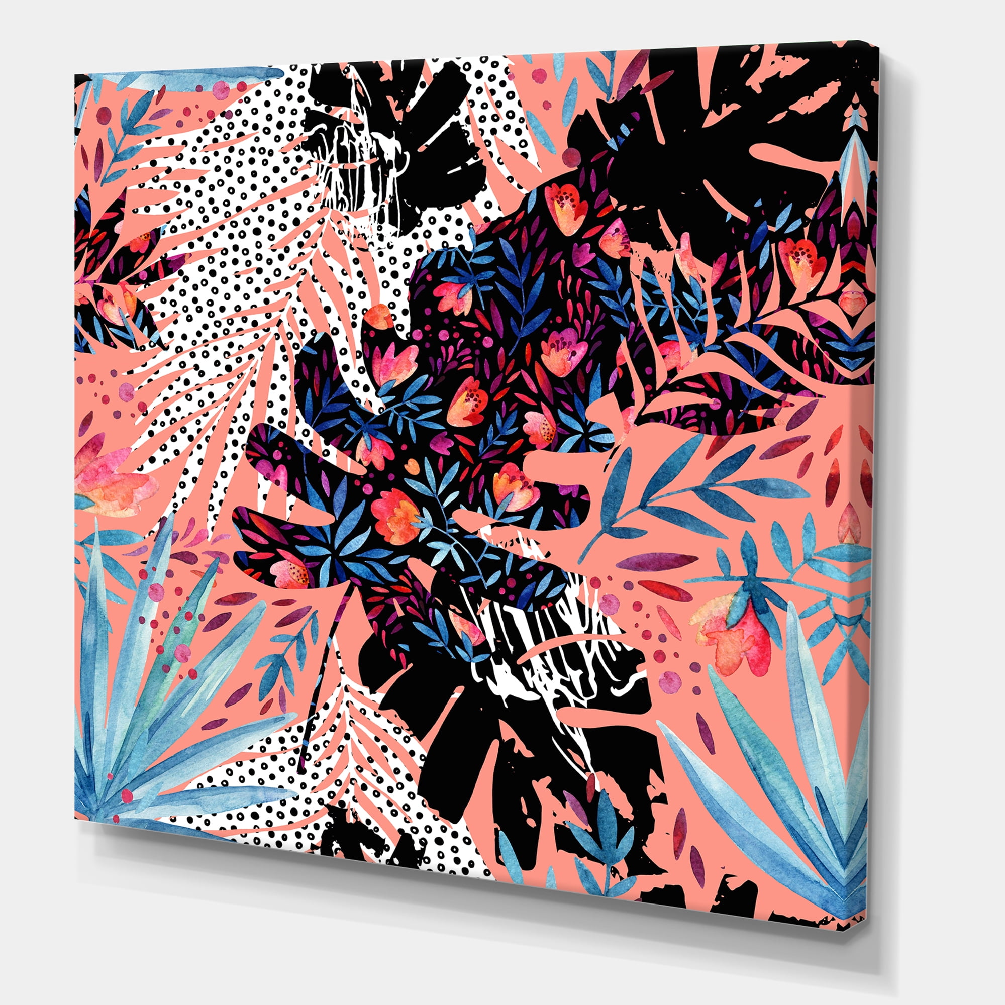 Designart ' Abstract Tropical Floral Patchwork II ' Tropical Canvas Wall Art Print