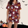 thumbnail image 2 of ChenYiFH Under $12 Halloween Pajamas Women Silk Satin Pajama Set for Women 2 Piece Lounge Pjs Shorts Matching Summer Sleepwear Button Down Shirt Shorts Red XL, 2 of 5