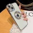 thumbnail image 1 of Funda de teléfono transparente galvanizada de lujo para iPhone 11, 12, 13, 14 Pro Max Plus, funda de diamantes de imitación suave con purpurina hueca Fivean unisex, 1 of 2
