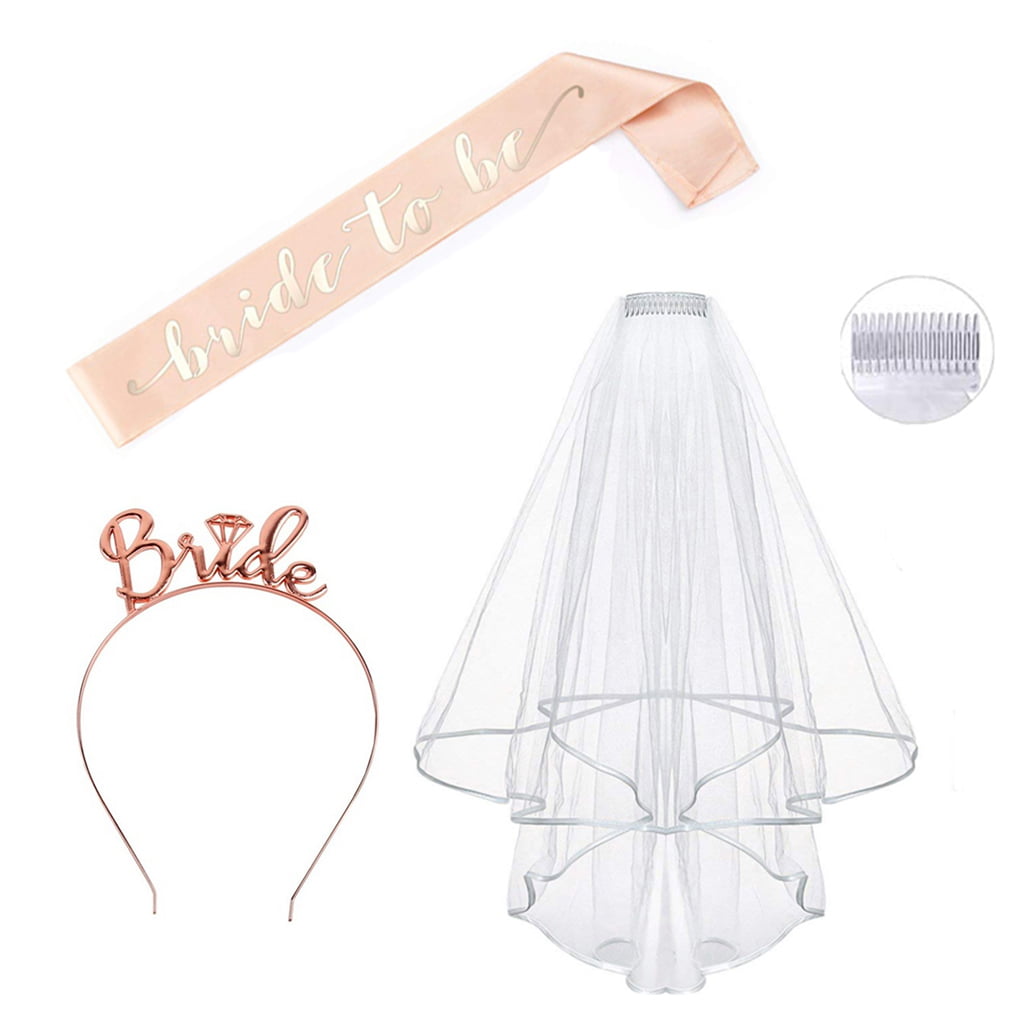 Tattoos for Wedding Bridal Shower Accessories Bachelorette Party Hen Party Accessories Include Bride Headband Tiara Hen Party Decoration Set for Bridal Shower Sash Bridal Shower Veil with Comb 