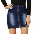 thumbnail image 1 of INSPIRE CHIC Faldas de mezclilla para mujer Minifalda de mezclilla de cintura alta ajustada con cremallera frontal Azul oscuro S, 1 of 7